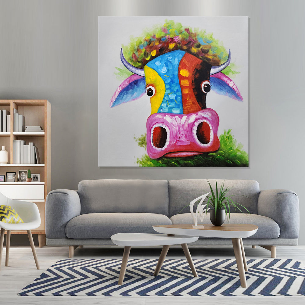 Colorful Cow Whimsy - Hand Painted Art Size 90x90cm