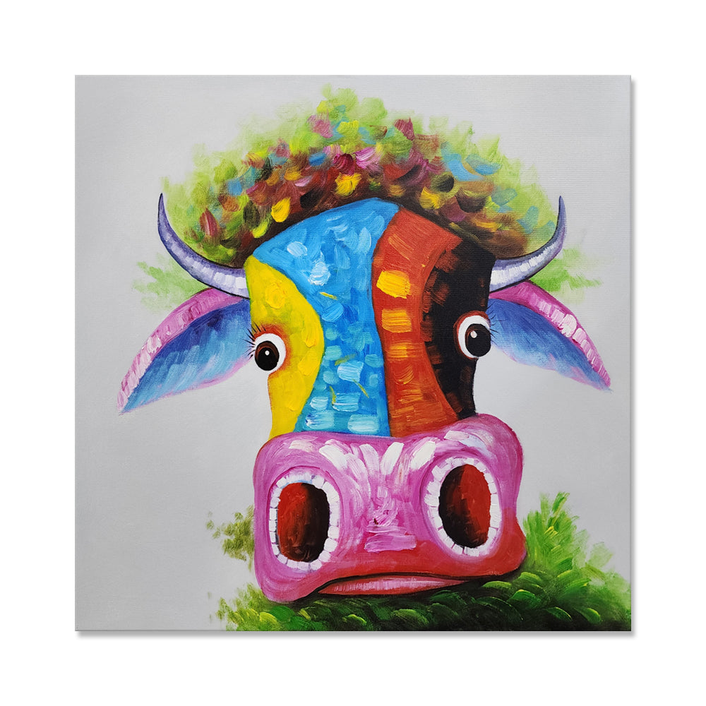 Colorful Cow Whimsy - Hand Painted Art Size 90x90cm