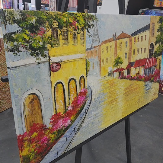 Golden Streets: A Vibrant Journey Through a Dreamy Town, size 80x150cm