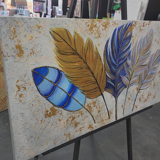 Golden Serenade: A Symphony of Elegance and Graceful Feathers, size 80x150cm