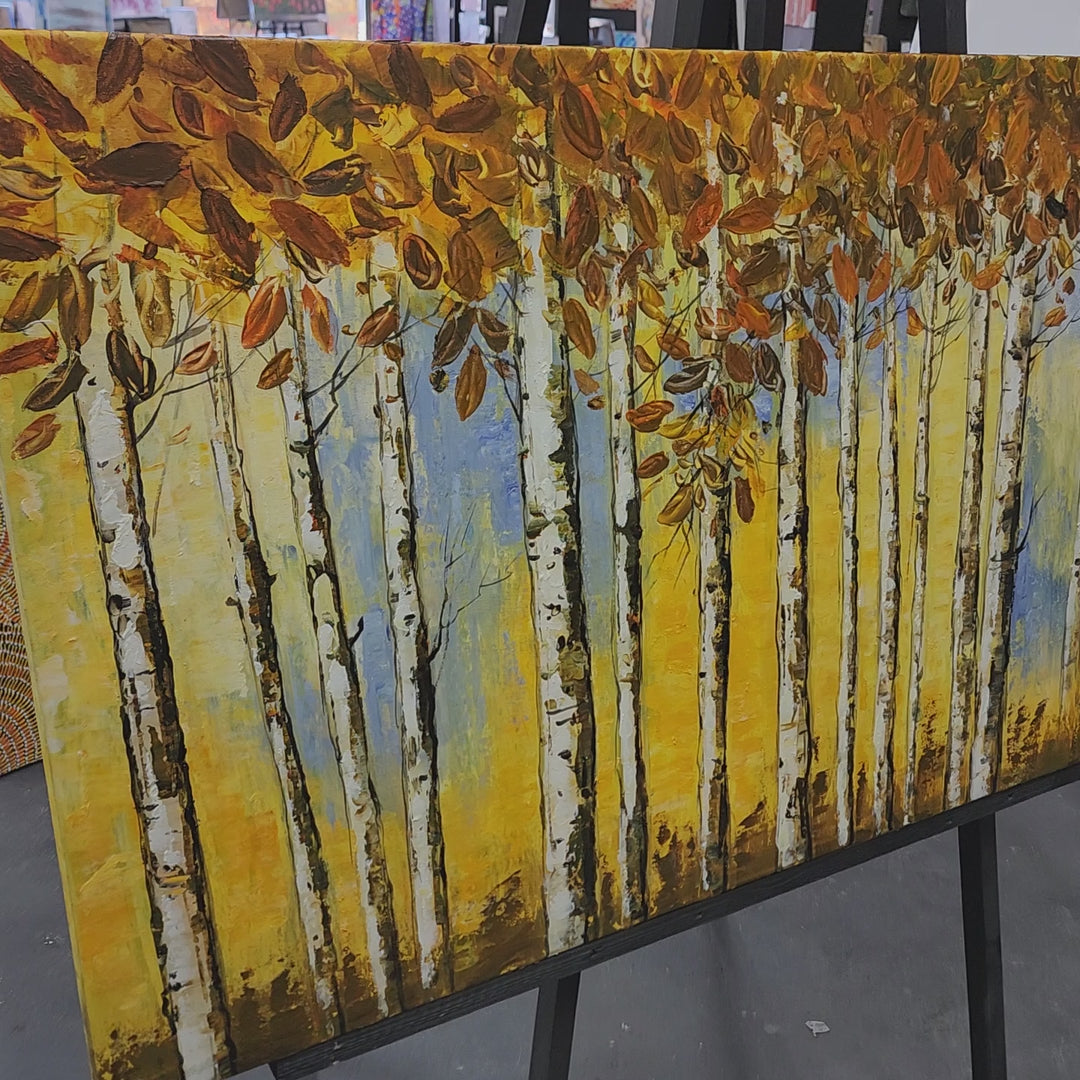 Autumn Birch Whispers - Captures the glowing beauty of birch trees in autumn, size 80x150cm