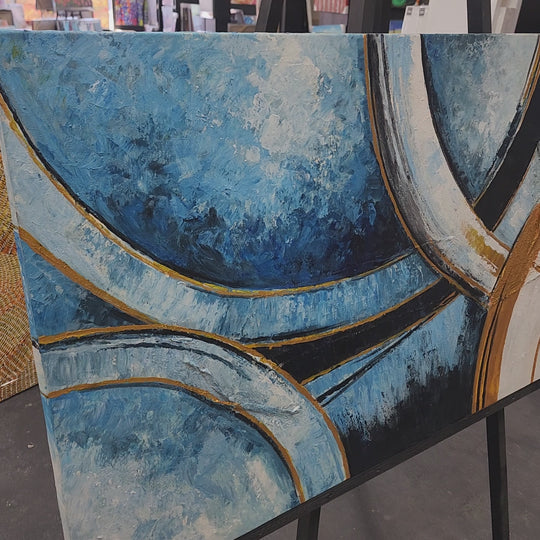 Golden Orbit: A Celestial Symphony in Blue and Gold, size 80x150cm