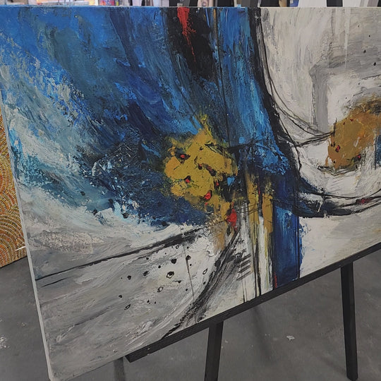 Abstract Horizon - A Captivating Burst of Gold, Blue, and Dynamic Energy, size 80x150cm