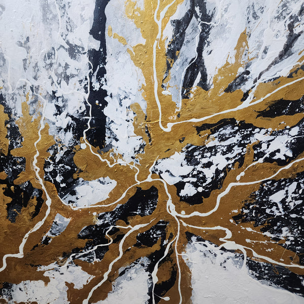 Torrent of Gold - Stunning Modern Abstract Artwork featuring Strokes of Gold and Frenetic Black and White Paint, size 100x150cm