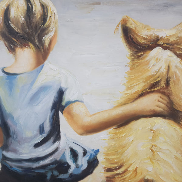 A Boy and his Dog - Hand Painted Art - 75x100cm YA501