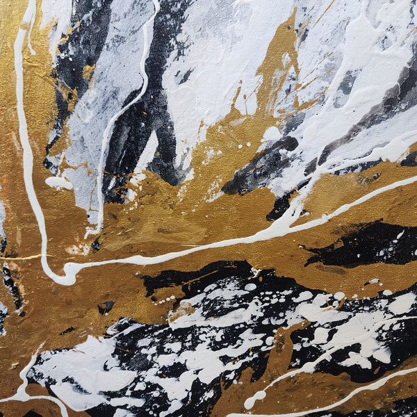 Torrent of Gold - Stunning Modern Abstract Artwork featuring Strokes of Gold and Frenetic Black and White Paint, size 100x150cm