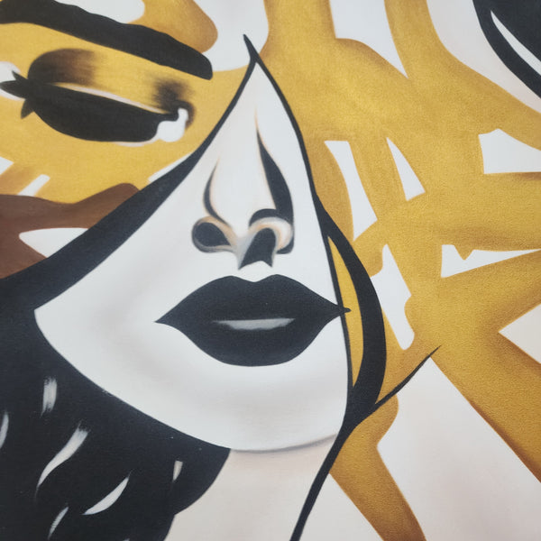 Gold Strokes - Portrait of A Beautiful Young Woman, Face Overlayed with Lines of Gold. Feature Size 90x120cm