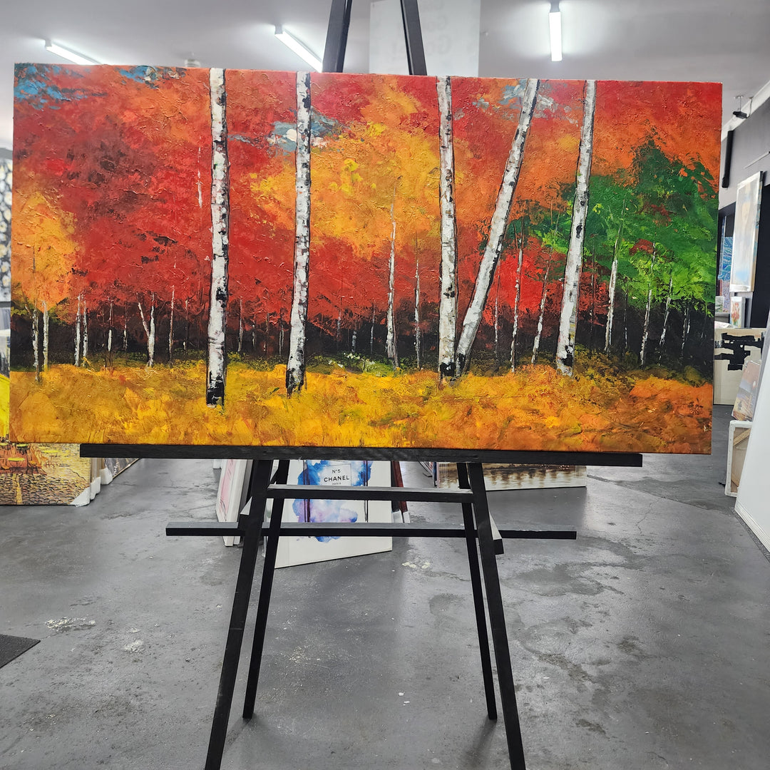 Autumn Radiance – A Bold and Captivating Handcrafted Forest Painting, Size 80x150cm