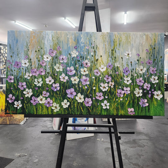 Wildflower Bliss: Hand-Painted Textured Meadow, 80x150