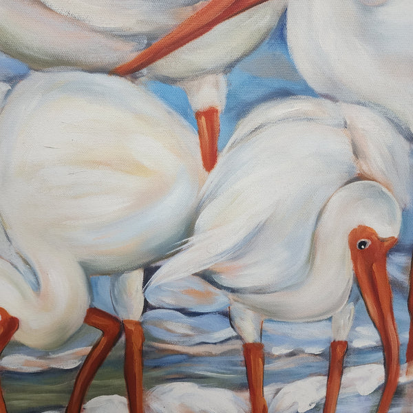 Egrets by the Shore - Hand Painted Art Size 75x100cm