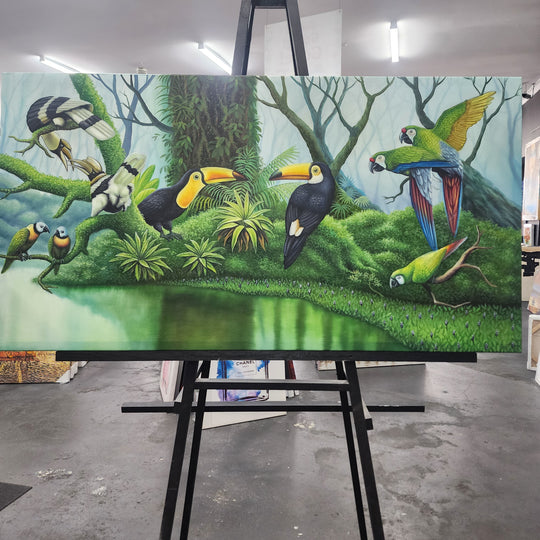 Rainforest Harmony – A Vivid and Captivating Handcrafted Jungle Scene, Size 80x150cm