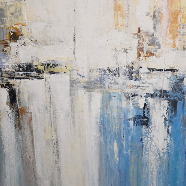 Neutrally Sublime - Gorgeous Modern Abstract with soft Yellow and Blue Tones, in Large Feature Size 120x120cm