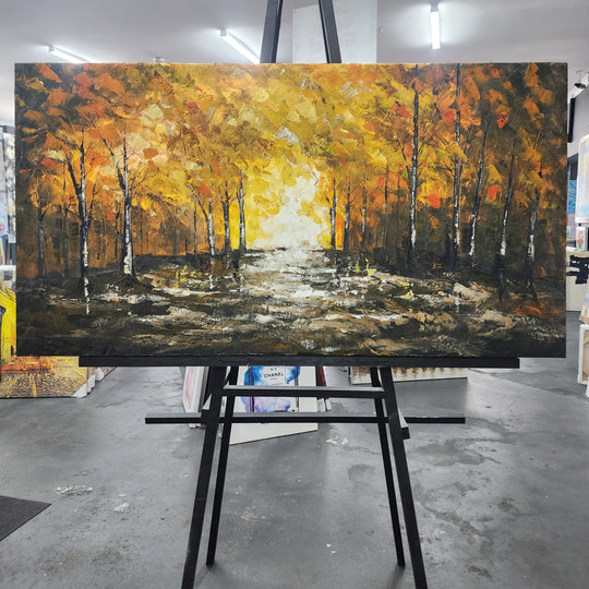 Golden Pathway: Hand-Painted Autumn Glow, Size 80x150