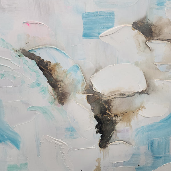 Tranquil Drift: Soft Blues and Grace - Hand Painted Art Size 100x100cm