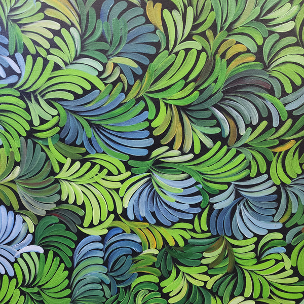 Green Leaves - Meticulously Detailed Artwork Featuring Green Leaves on a Black Background, Size 100x140cm