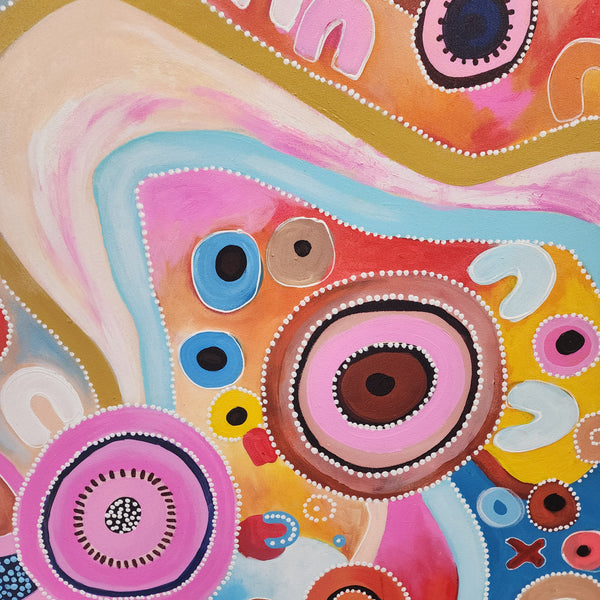 Coloured Whimsy - Bright and Kinetic Modern Dot Painting Artwork, Size 100x200cm