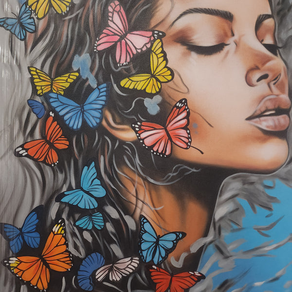 Butterfly Dreams - Beautiful, Highly Detailed Portrait of a Young Woman Surrounded by Butterflies, Stunning Feature Size 100x150cm