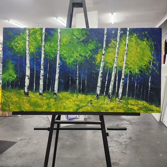 Midnight Grove – A Stunningly Expressive Forest Landscape Painting, Size 80x150cm