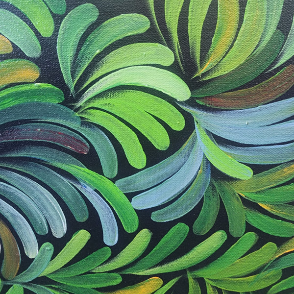 Green Leaves - Meticulously Detailed Artwork Featuring Green Leaves on a Black Background, Size 100x140cm