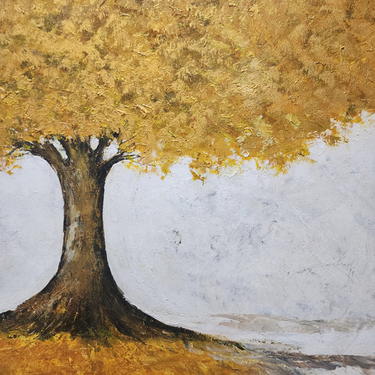 Majestic Harmony: Hand-Painted Golden Tree Artwork, Size 80x150cm