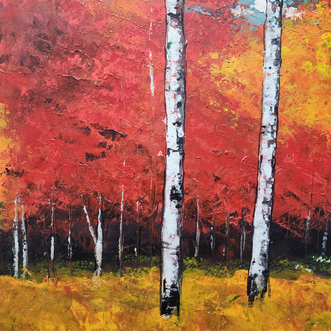 Autumn Radiance – A Bold and Captivating Handcrafted Forest Painting, Size 80x150cm