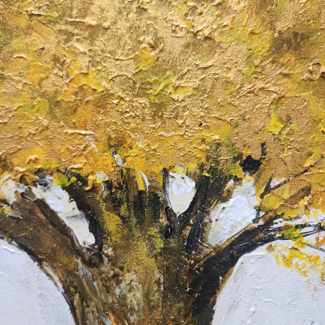 Majestic Harmony: Hand-Painted Golden Tree Artwork, Size 80x150cm