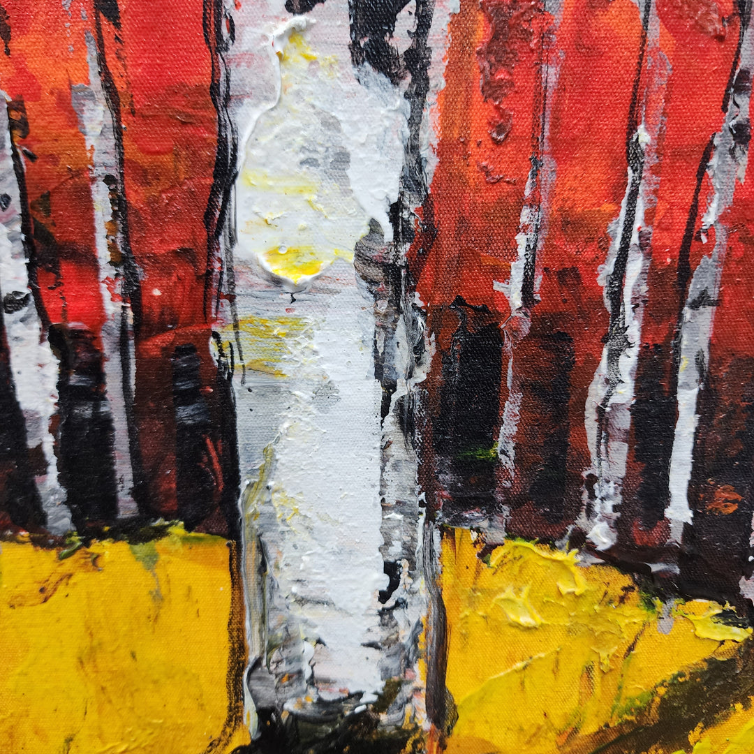 Autumn Radiance: Hand-Painted Birch Forest, Size 80x150