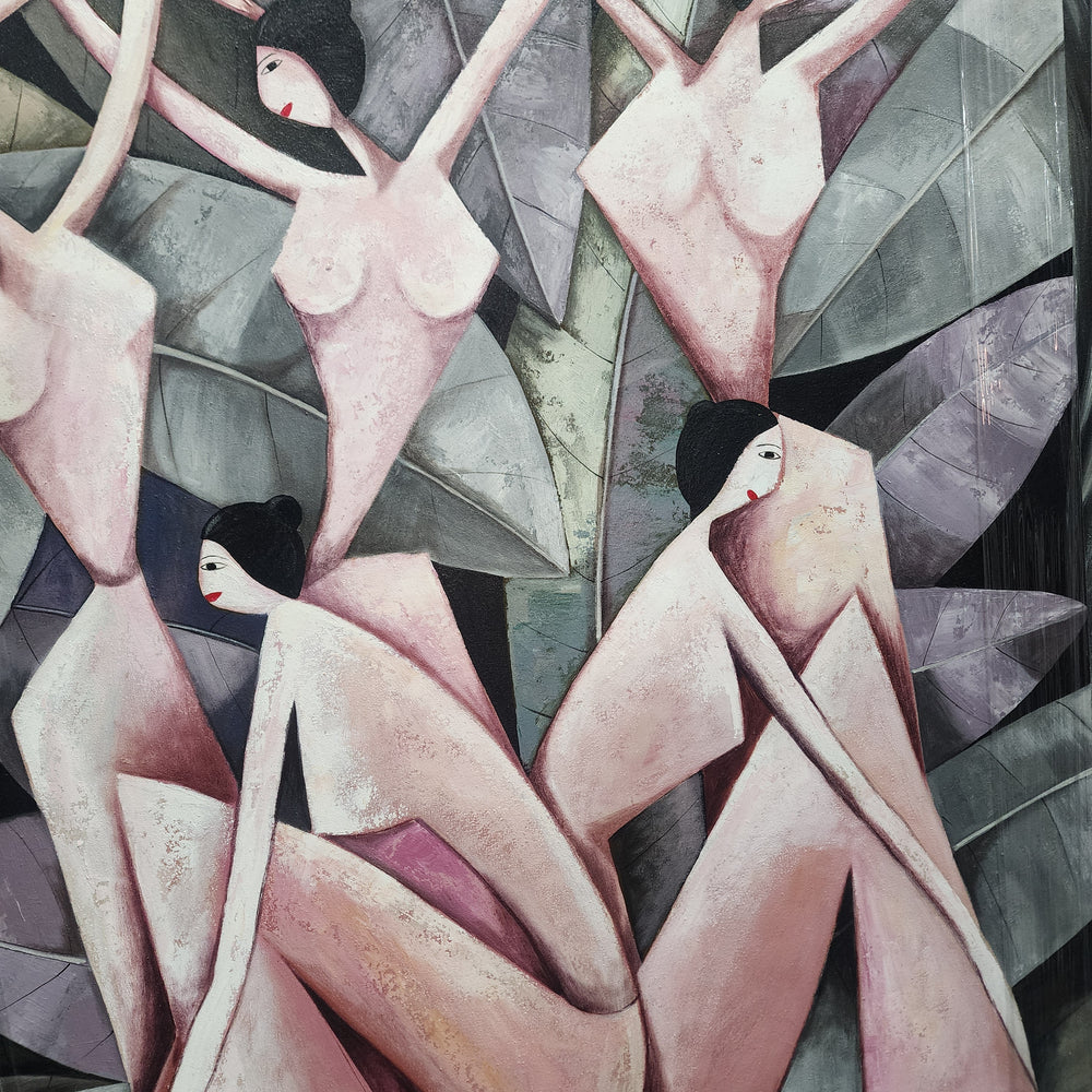 Cubic Ladies - Whimsical, Cubism Inspired Depiction of a Group of Nude Women, Size 100x120cm