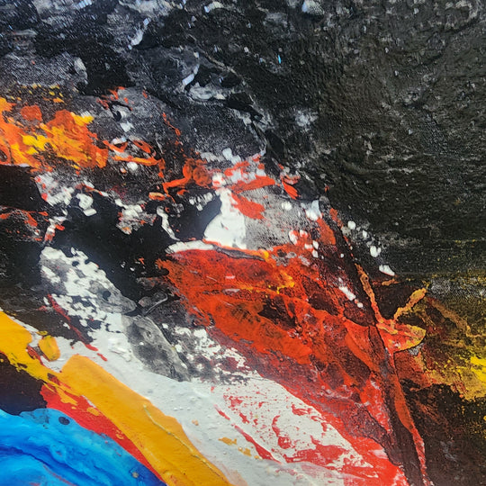 Colour Suppression - Modern Abstract Art Featuring Bold Colours Coalescing Under a Stark Black Forms, Size 100x150cm