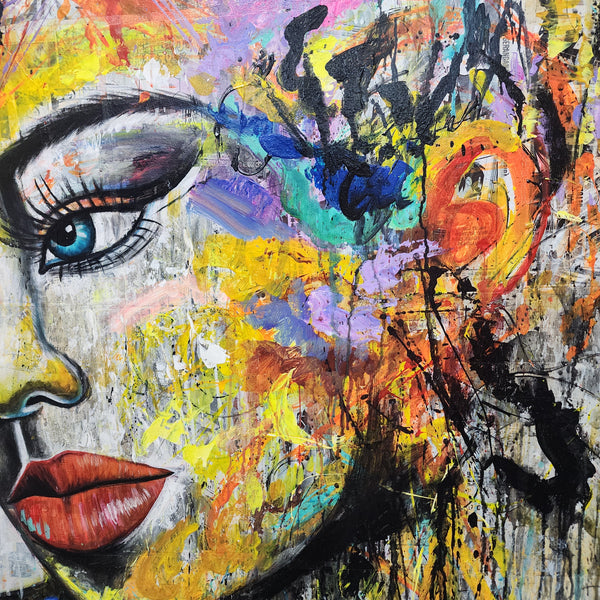 Lady Flurry - Striking, Stylized Portrait of a Woman, in size 100x100cm