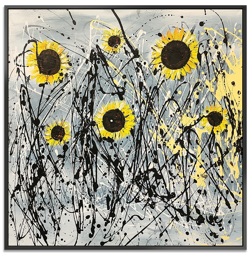 Sunflowers - Stunning Modern Abstract Art depicting Sunflowers, Size 100x100cm