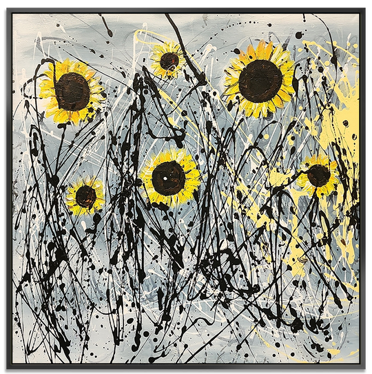 Sunflowers - Stunning Modern Abstract Art depicting Sunflowers, Size 100x100cm