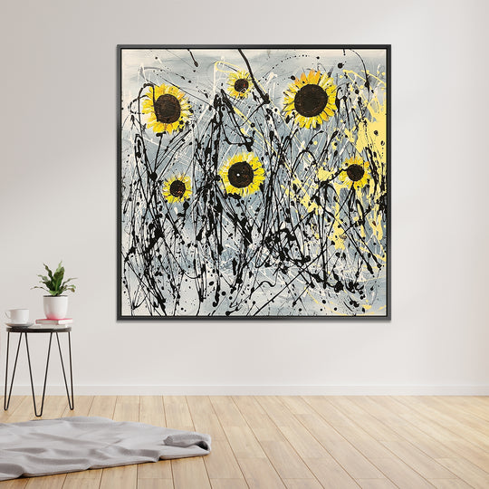 Sunflowers - Stunning Modern Abstract Art depicting Sunflowers, Size 100x100cm