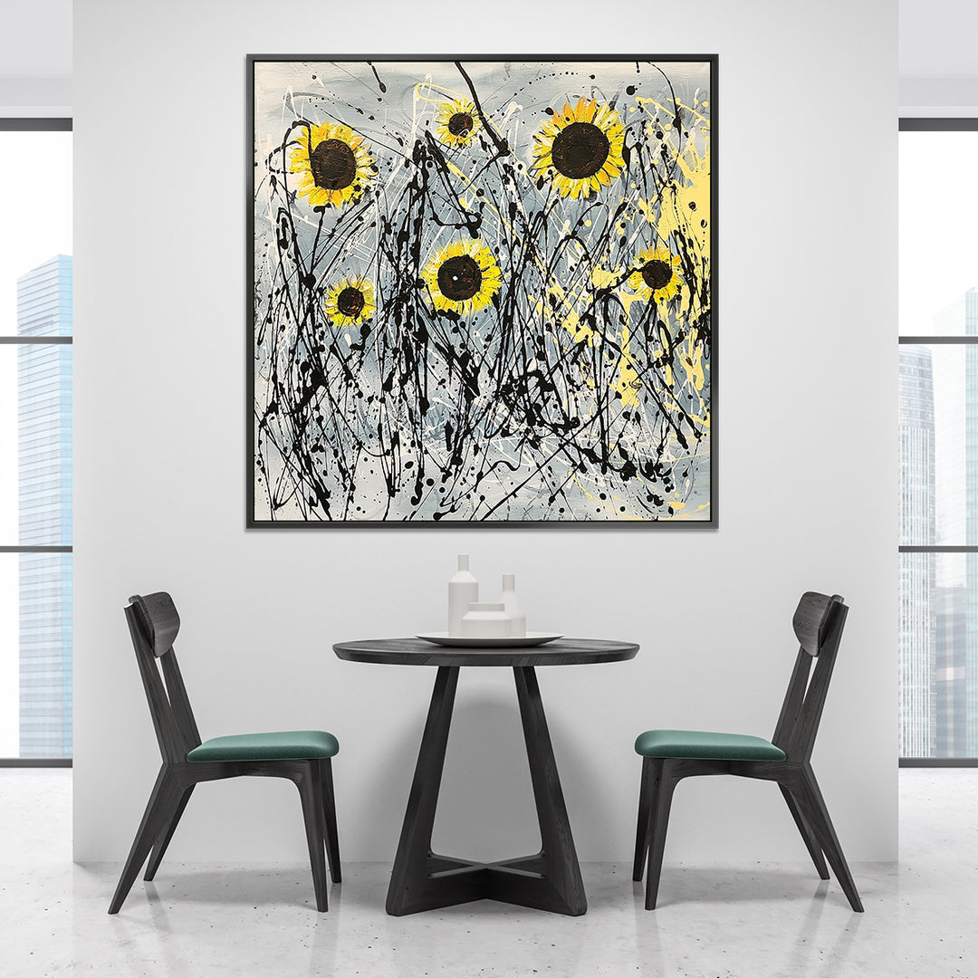 Sunflowers - Stunning Modern Abstract Art depicting Sunflowers, Size 100x100cm