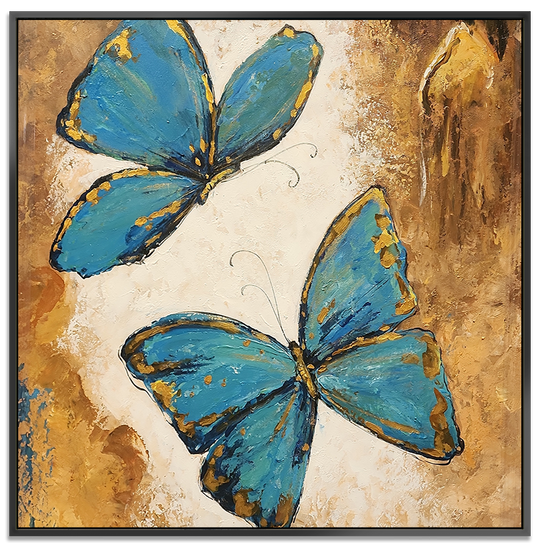 Teal Wings - Beautiful Stylized Abstract Depiction of two Butterflies, size 100x100cm