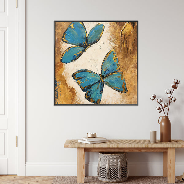 Teal Wings - Beautiful Stylized Abstract Depiction of two Butterflies, size 100x100cm