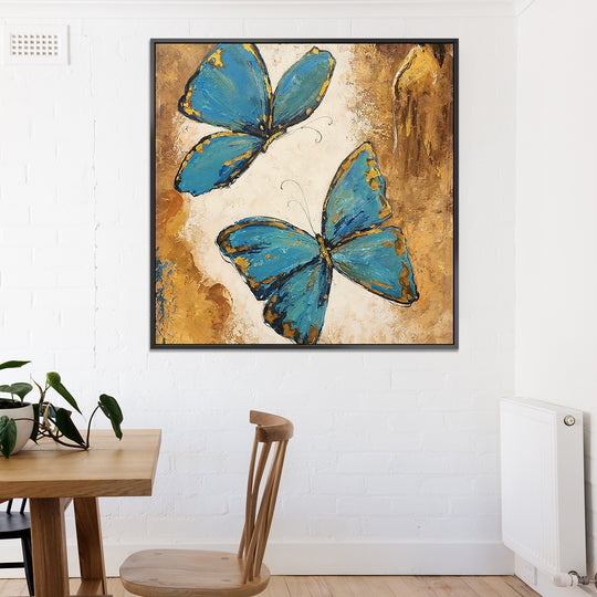 Teal Wings - Beautiful Stylized Abstract Depiction of two Butterflies, size 100x100cm