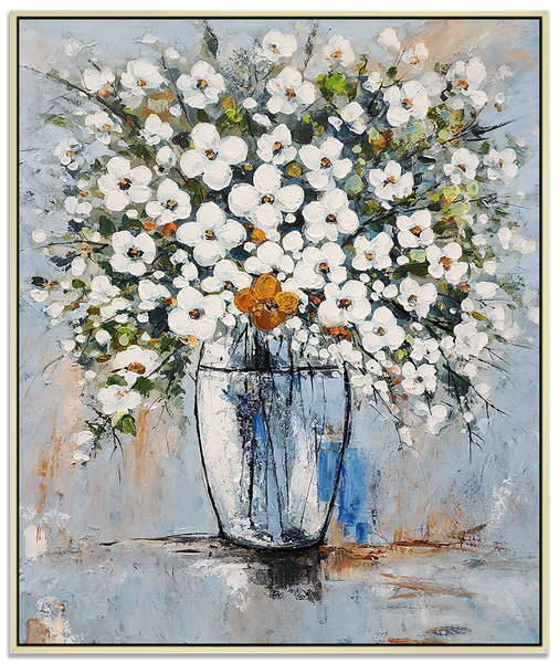 Flowers - Beautiful Neutral Coloured Still Life Painting of a Vase of Flowers, size 80x100cm