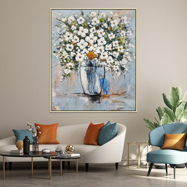 Flowers - Beautiful Neutral Coloured Still Life Painting of a Vase of Flowers, size 80x100cm