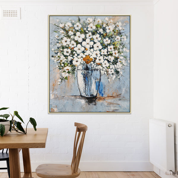 Flowers - Beautiful Neutral Coloured Still Life Painting of a Vase of Flowers, size 80x100cm