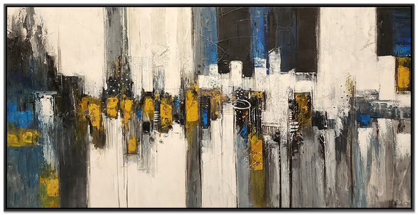 The Converging Ether - Striking Modern Abstract featuring dark blues and Gold Accents, size 100x200cm