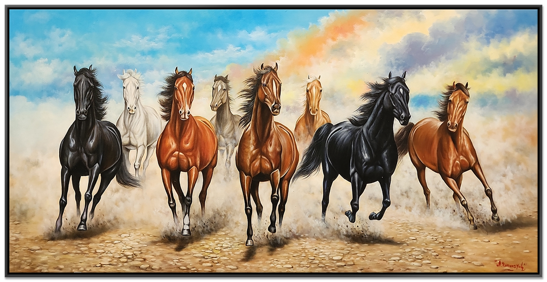 Horses - Sublime, highly detailed depiction of eight Horses Galloping toward the Viewer, in an impressive 100x200cm Feature Size