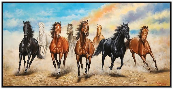 Horses - Sublime, highly detailed depiction of eight Horses Galloping toward the Viewer, in an impressive 100x200cm Feature Size