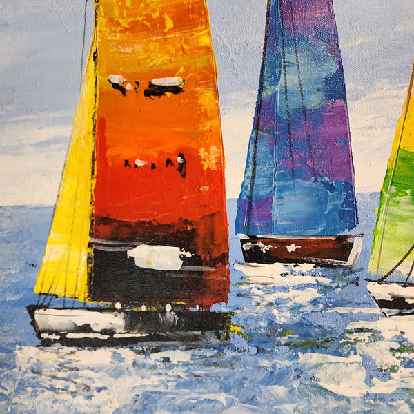 Colourful Sails - Stunning Coastal Themed Modern Art Size 100x120cm