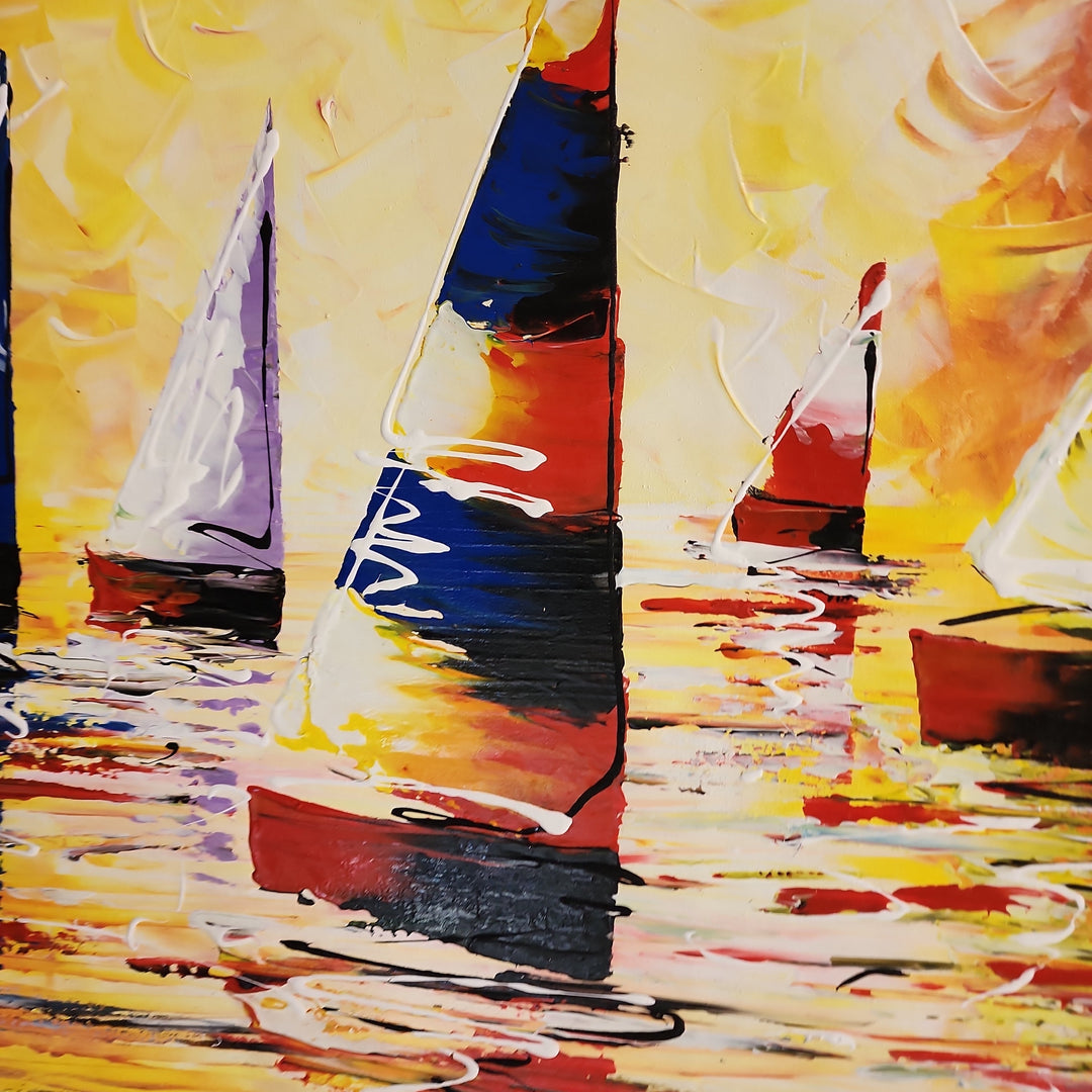 Sails in the Sun - Stunning Seascape Themed Hand Painted Modern Art