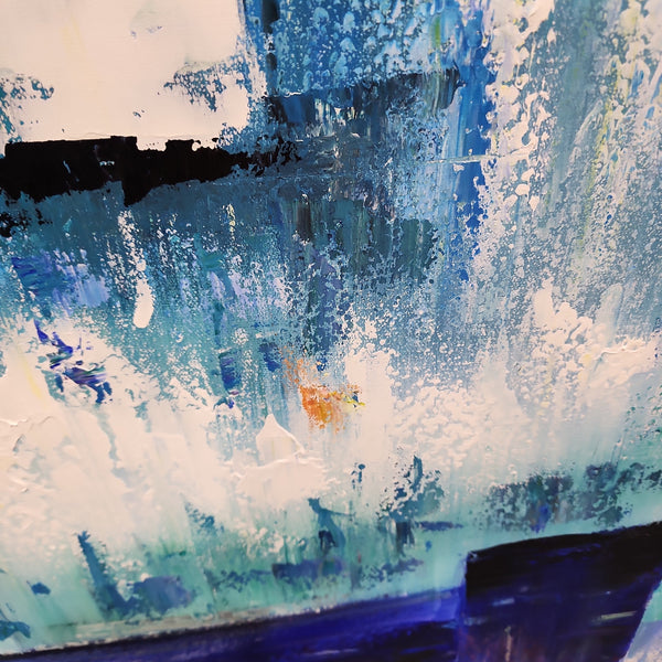 Teal Trance - Blue And Yellow Modern Abstract Large Scale Art 100x240cm