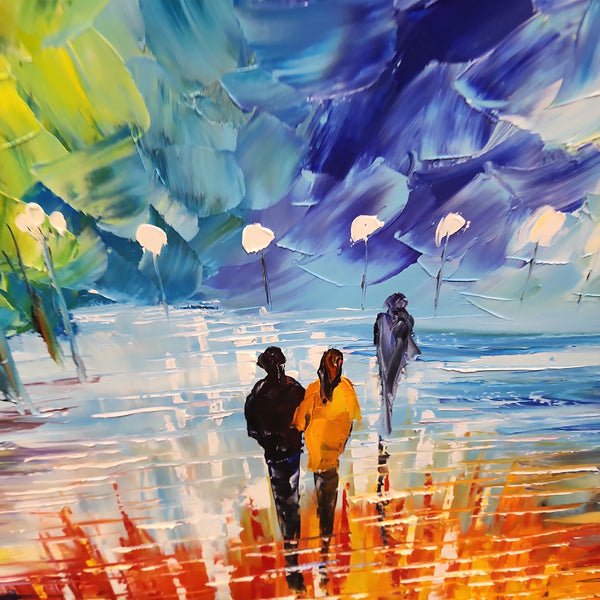 Warmth among Blue Bliss - Large Scale Romantic Palette Knife Landscape 100x240cm