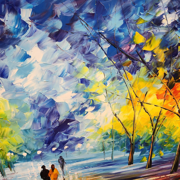 Warmth among Blue Bliss - Large Scale Romantic Palette Knife Landscape 100x240cm