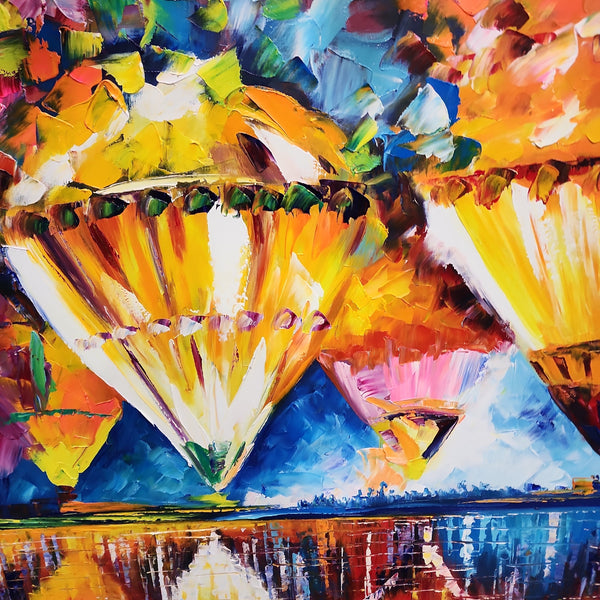 Timeless Views - Thick Textural Palette Knife Oil Painting Featuring Air Balloons 90x120cm