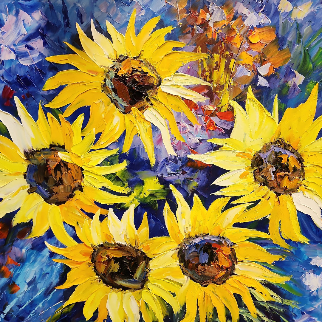 Sunflowers in a Vase - Beautiful Palette Knife Floral Art 90x120cm